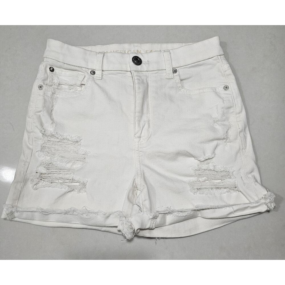 American Eagle Outfitters White Distressed Denim Shorts Women Size 2 Stretch Raw